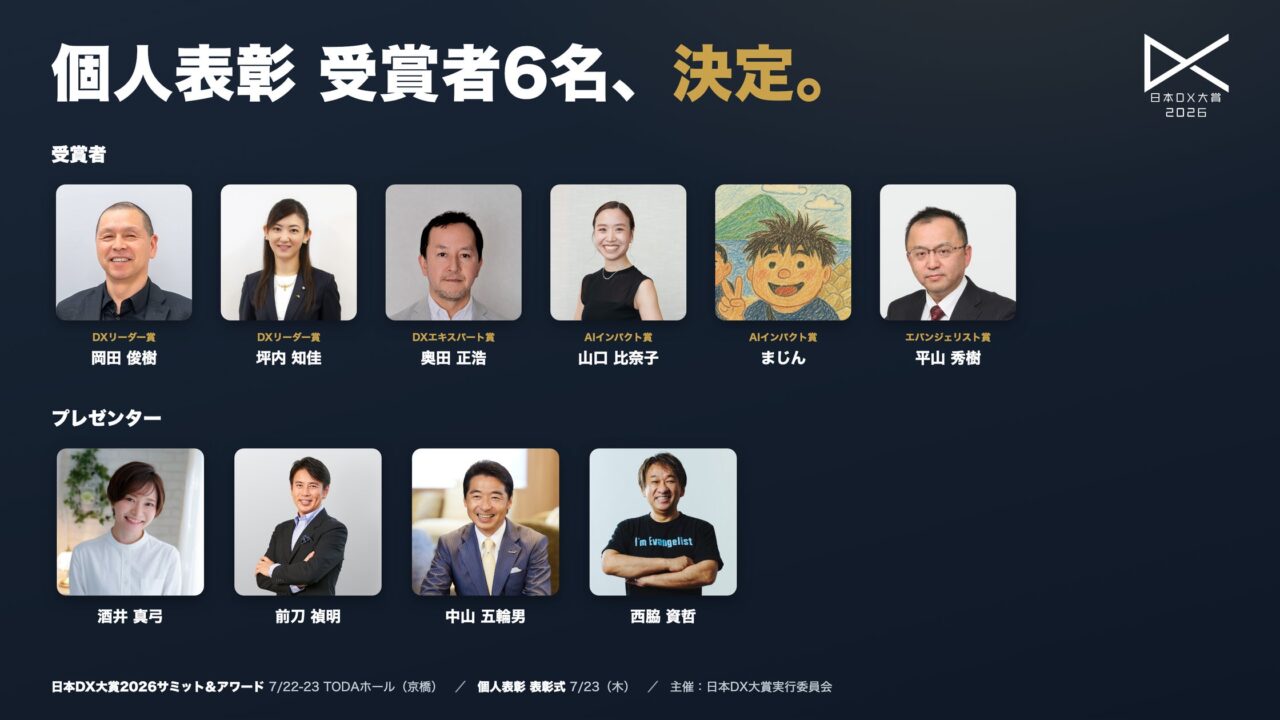「日本DX大賞2026」個人表彰の受賞者決定。現場を牽引する6名を選出