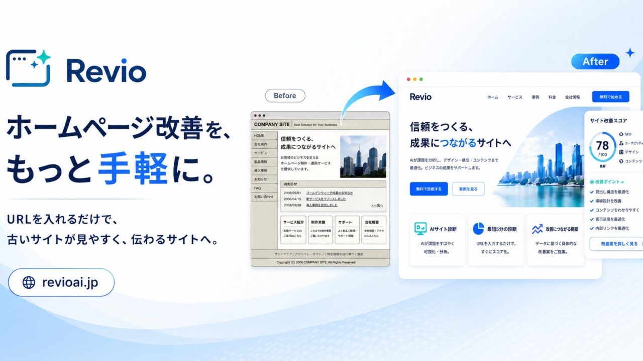 既存サイトのURLからリニューアル案を自動生成する「Revio」提供開始