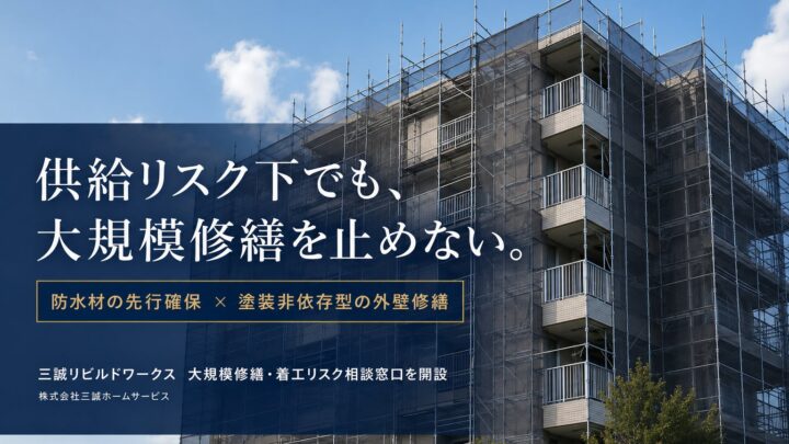 大規模修繕の材料供給リスクに対応する相談窓口開設。塗装に依存しない工法も提案
