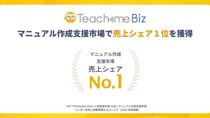Teachme Bizがマニュアル作成支援市場で2年連続シェア1位を獲得