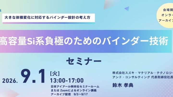 高容量Si系負極の実用化へ、バインダー技術を学ぶ専門セミナー開催