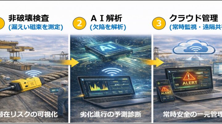 非破壊検査とAIでワイヤロープ内部を可視化する診断システムが展示会に出展