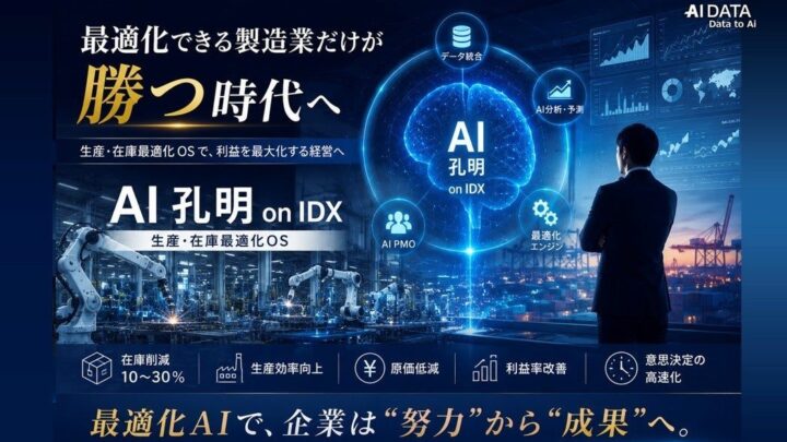 AIデータ、製造業向け「生産・在庫最適化OS」としてAI孔明 on IDXを提供開始
