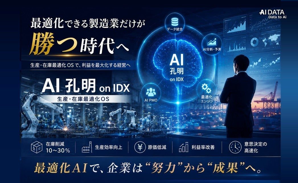 AIデータ、製造業向け「生産・在庫最適化OS」としてAI孔明 on IDXを提供開始
