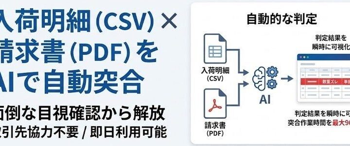 入荷明細と請求書の突合をAIで自動化するサービス、無料モニター募集開始