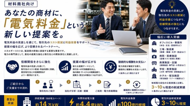 材料商社を通じた工場の電気料金削減提案、日本電力調達ソリューションが新取り組み