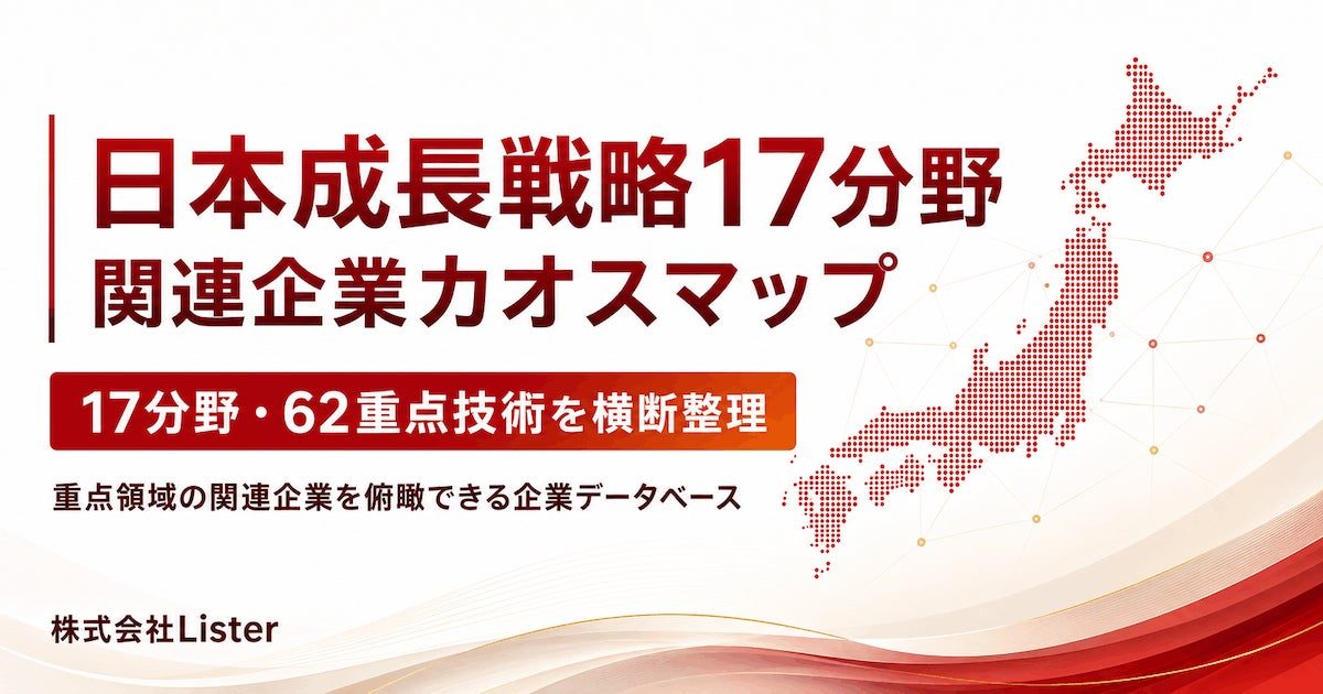 日本成長戦略の関連企業マップ公開。製造業DXやマテリアルなど17分野を網羅