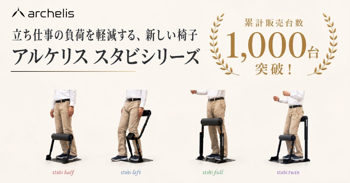 アルケリスの立ち仕事負荷軽減デバイス「スタビ」シリーズが累計販売1000台を突破