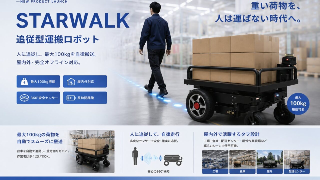 追従型搬送ロボット「STARWALK」が日本向け改良、日本製バッテリーを標準搭載