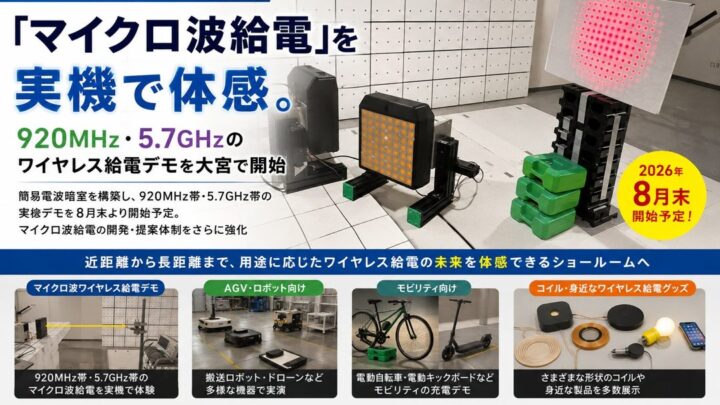 マイクロ波ワイヤレス給電の実機デモが開始。大宮ショールームに簡易電波暗室を構築