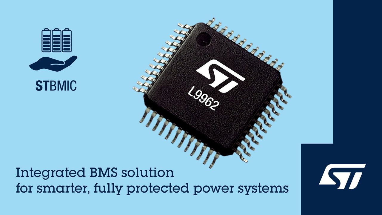 STマイクロ、リチウムバッテリ管理IC「L9962」を発表。小型電動車両やUPS向け