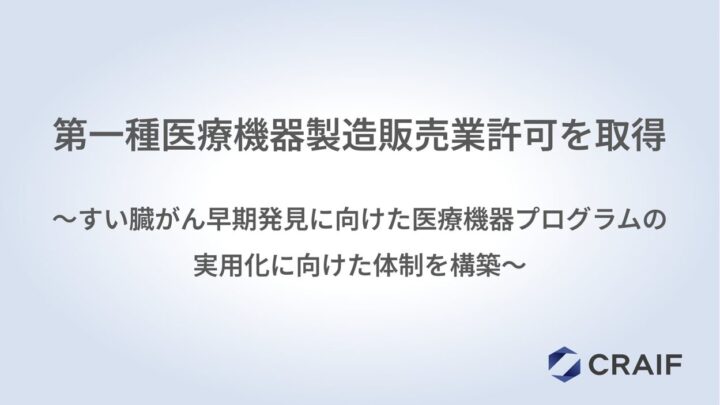 Craifが第一種医療機器製造販売業許可を取得、バイオAIプログラム実用化へ