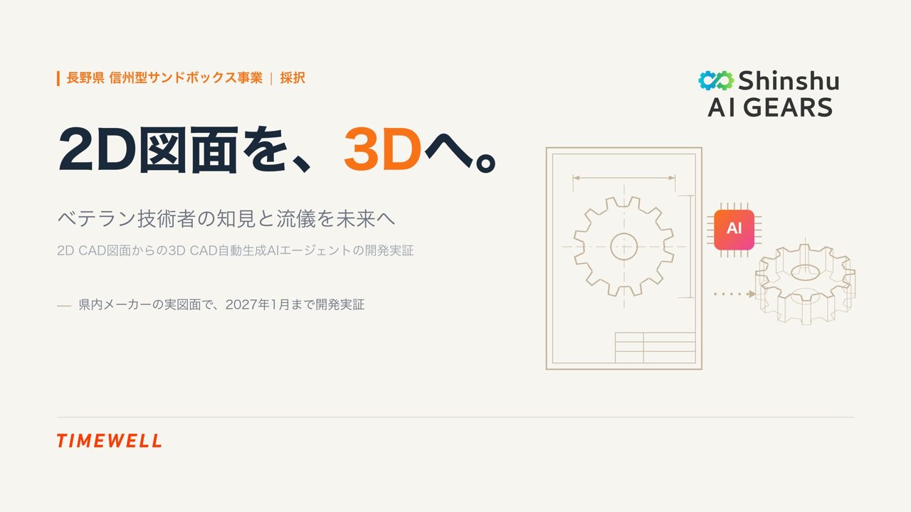 TIMEWELL、2D図面から3D CADを自動生成するAI実証をオリオン機械と開始