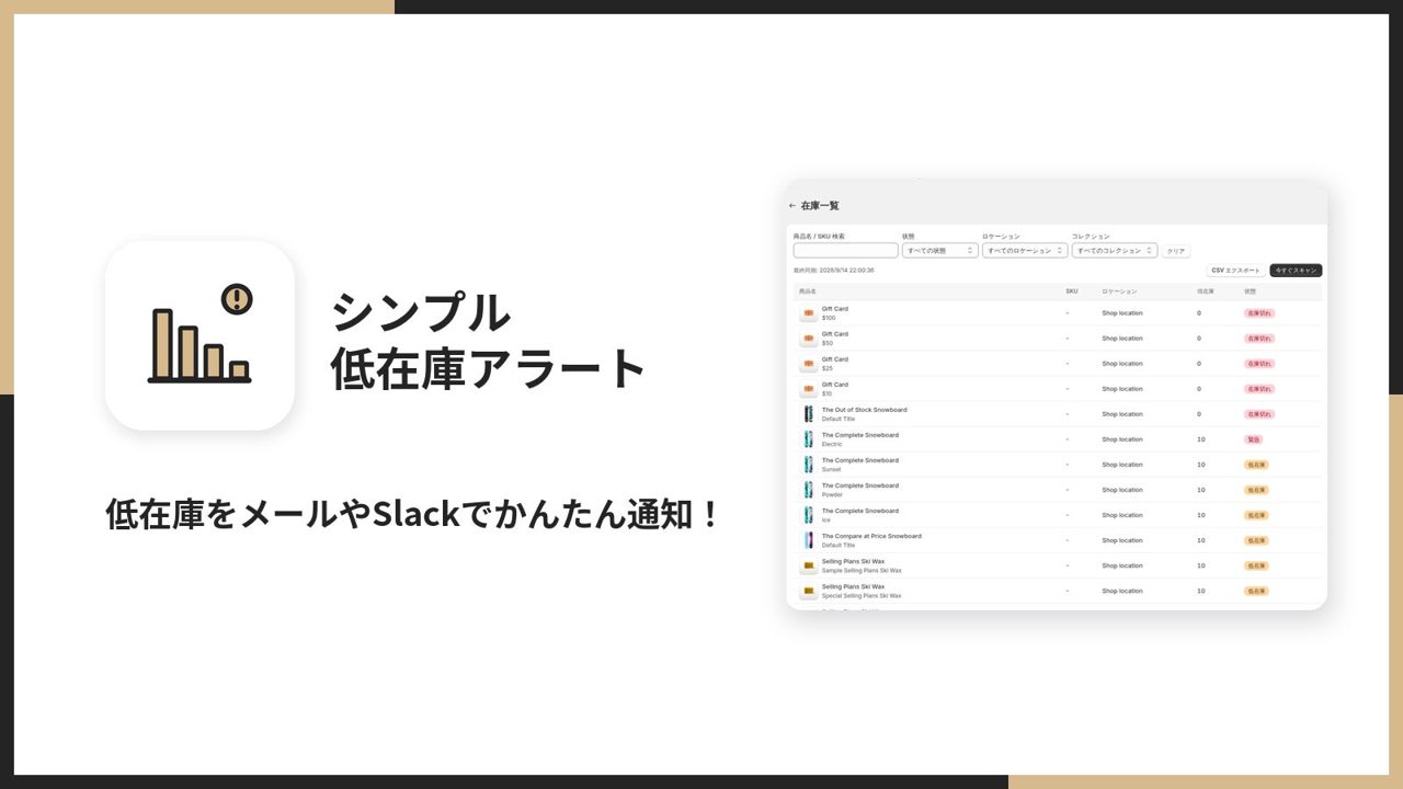 Shopify向け在庫アラートアプリが登場、ロケーション別設定やSlack通知に対応