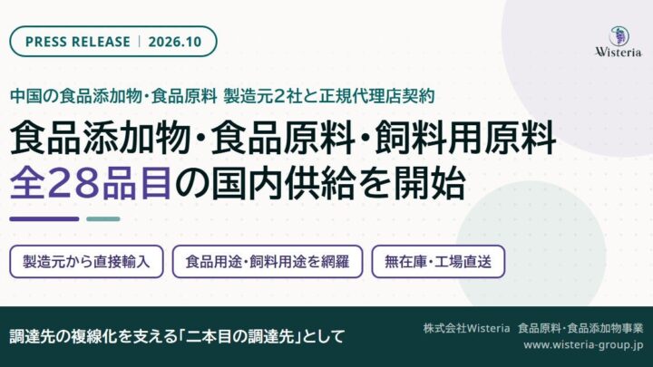 Wisteria、中国大手2社と代理店契約 食品・飼料原料28品目の直接調達を開始