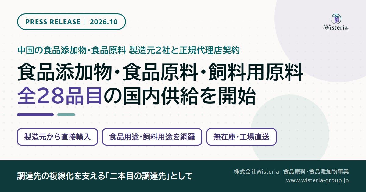Wisteria、中国大手2社と代理店契約 食品・飼料原料28品目の直接調達を開始